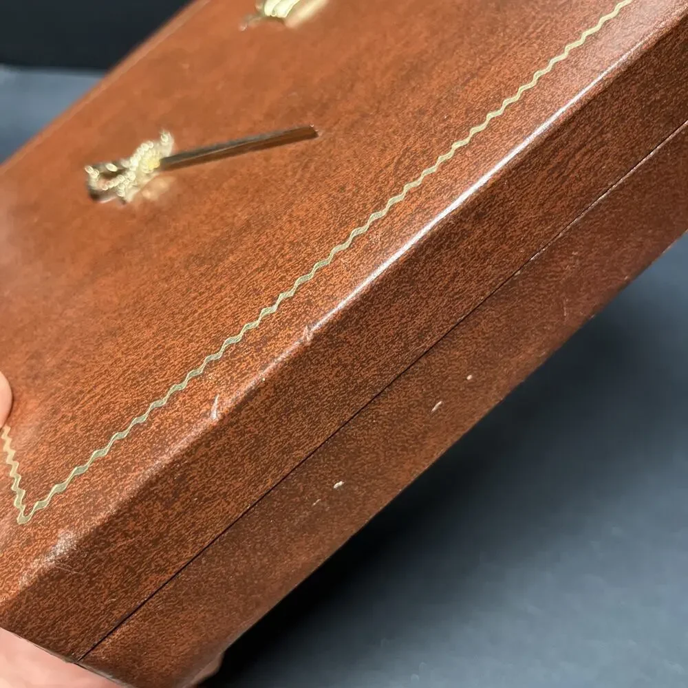 Vintage Dante Mens Jewelry Box Valet Box Faux Brown Leather, Swords & Crown